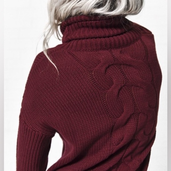 Free People One Teaspoon Women’s Turtleneck Sweater Chunky Cable Knit Burgundy - Picture 16 of 16